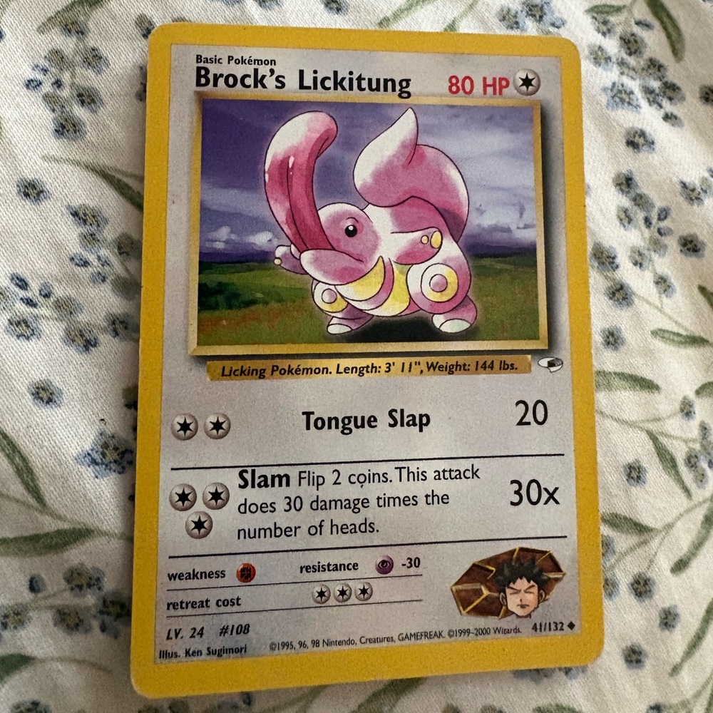 Pokemon Brock's Lickitung Card - Pink and Yellow